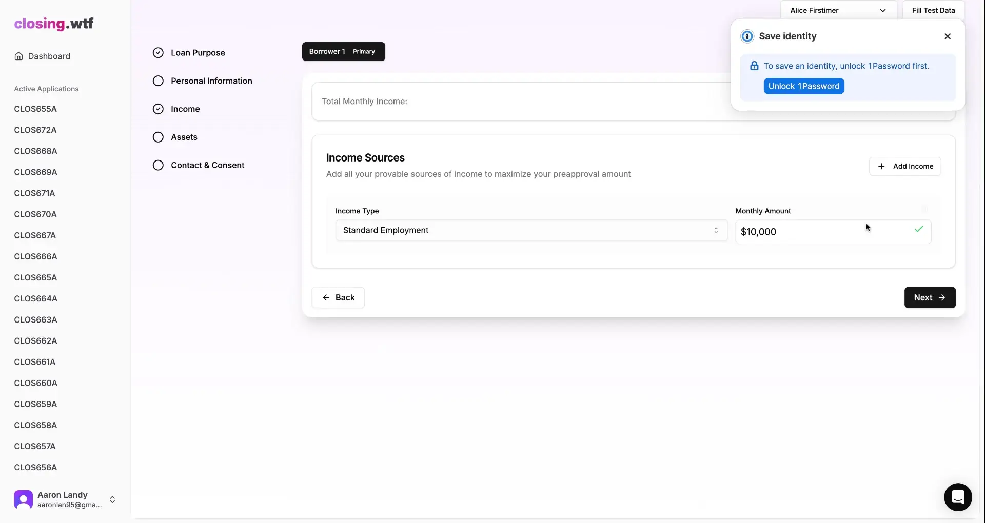 ClosingWTF Loan Preapproval Income Section